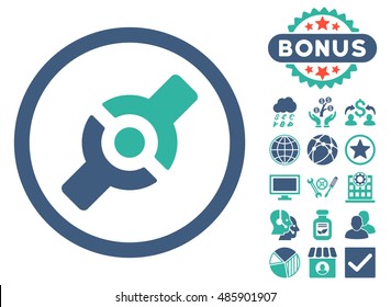 Artificial Joint icon with bonus images. Vector illustration style is flat iconic bicolor symbols, cobalt and cyan colors, white background.