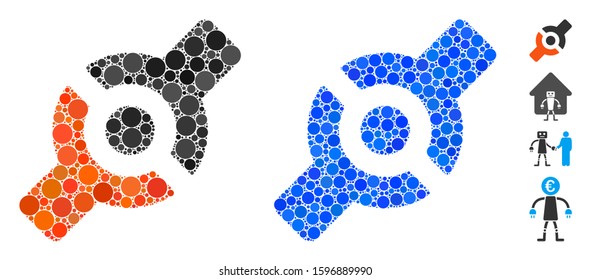 Artificial joint mosaic of small circles in different sizes and color hues, based on artificial joint icon. Vector small circles are grouped into blue mosaic.