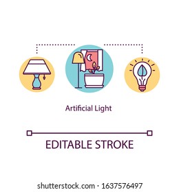 Artificial light concept icon. Illumination for plant growing. Light sources. Low lighting conditions idea thin line illustration. Vector isolated outline RGB color drawing. Editable stroke