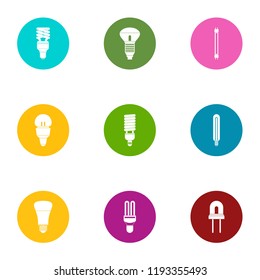 Artificial light icons set. Flat set of 9 artificial light vector icons for web isolated on white background