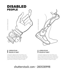 Artificial Limb. Hand And Foot. Template For The Page Of The Magazine With Vector Picture. Linear Pictures.