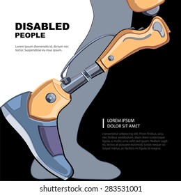 Artificial limb for the right foot. Template for the page of the magazine with vector picture. 