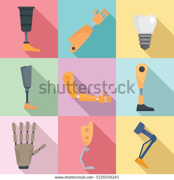 Artificial limbs icons set. Flat set of artificial\
limbs vector icons for web\
design