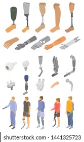 Artificial limbs icons set. Isometric set of artificial limbs vector icons for web design isolated on white background