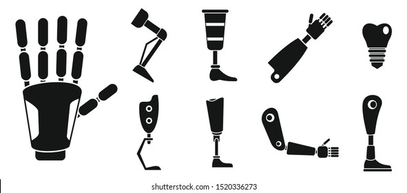 Artificial limbs prosthesis icons set. Simple set of artificial limbs prosthesis vector icons for web design on white background svg
