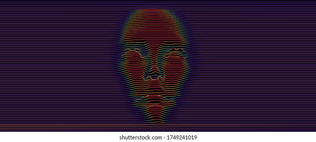 Artificial or machine intelligence concept. 3D silhouette of human head extruded from lines looking like graph of a function. Generative computer art.