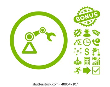 Artificial Manipulator pictograph with bonus icon set. Vector illustration style is flat iconic symbols, eco green color, white background.