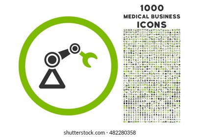 Artificial Manipulator rounded vector bicolor icon with 1000 medical business icons. Set style is flat pictograms, eco green and gray colors, white background.