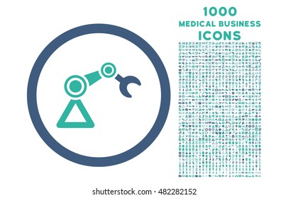 Artificial Manipulator rounded vector bicolor icon with 1000 medical business icons. Set style is flat pictograms, cobalt and cyan colors, white background.