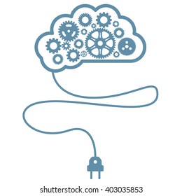 Artificial mind and intelligence - brain with gearwheel and cord
