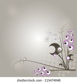 Artificial misty background Artificial floral border on the grey and misty background