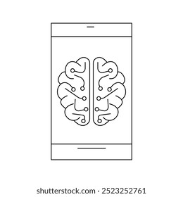 ícone de telefone celular artificial vetor ícone de inteligência artificial AI. Tecnologia, cérebro, circuito, informação. Uma linha contínua com curva. Sinal de acesso retiniano. Símbolo de privacidade segura.,