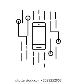 ícone de telefone celular artificial vetor ícone de inteligência artificial AI. Tecnologia, cérebro, circuito, informação. Uma linha contínua com curva. Sinal de acesso retiniano. Símbolo de privacidade segura.,