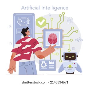 Diseñador artificial de redes neuronales. Especialista en el diseño y mantenimiento de redes de IA. Ingeniero de aprendizaje de máquinas. Ilustración vectorial plana