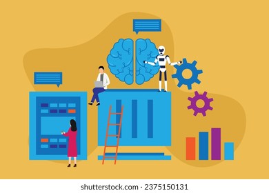 Diseñador artificial de redes neuronales. Diseño especializado desarrollar y mantener redes de IA 2d concepto de ilustración vectorial para banner, sitio web, página de aterrizaje, volante, etc