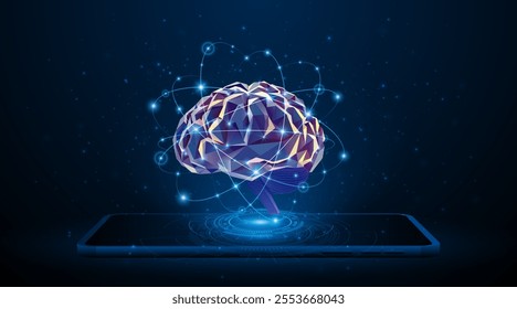 Artificial neural network or artificial intelligence brain on a tablet or smartphone. Digital brain science for future learning. modern technology innovation concept background	