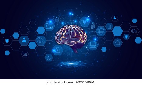 Artificial neural network or artificial intelligence brain. Digital brain science for future learning. modern technology innovation concept background	