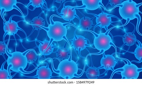 Artificial neural network. The nodes are connected with each other through synaptic connections. The system of connection and interaction between biological neural networks.