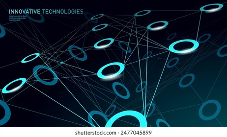 In: Artificial Neural Network Technology Science Cloud Computing. In: AI 3D Abstract System. Polygonale blau leuchtende Vektorillustration