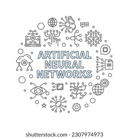Künstliche neuronale Netze Konzept dünnen Kreis geformt minimalen Banner. Vektorgrafik von AI-Netzwerken