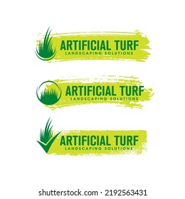 Artificial Organic Turf Lawn and Garden Care Company Creative Design Element. Green Grass Backyard Playground Landscaping Vector 