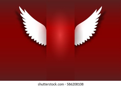 Artificial paper wings, soaring wings. Card with angel wings and place for your message. Card for your creativity