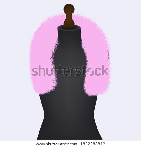 Artificial pink collar, long pile on a Mannequin on a stand - isolated on white background - vector. Fashion.