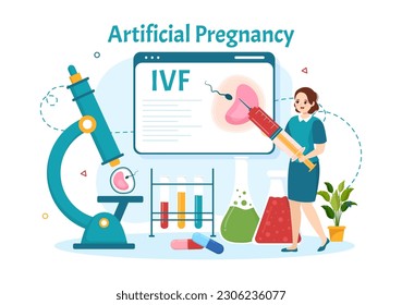 Artificial Pregnancy Vector Illustration with Couple After Successful Embryo Engraftment and Reproductology Health in Cartoon Hand Drawn Templates