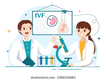Ilustración de vectores de embarazo artificial con pareja después de un injerto embrionario exitoso y salud de la reproductología en plantillas dibujadas a mano de dibujos de dibujos
