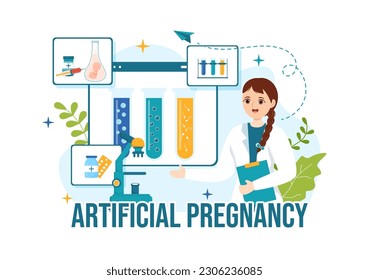 Ilustración de vectores de embarazo artificial con pareja después de un injerto embrionario exitoso y salud de la reproductología en plantillas dibujadas a mano de dibujos de dibujos