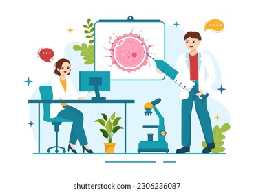 Artificial Pregnancy Vector Illustration with Couple After Successful Embryo Engraftment and Reproductology Health in Cartoon Hand Drawn Templates