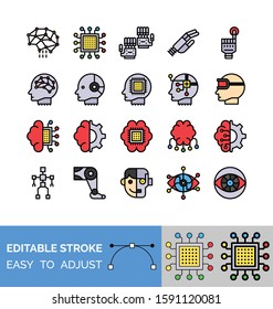 Artificial related filled style icon set, vector illustration