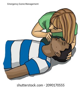 Artificial Respiration infographic diagram step by step poster with instructions showing a first aider providing it to a victim for emergency first aid medical education and health care