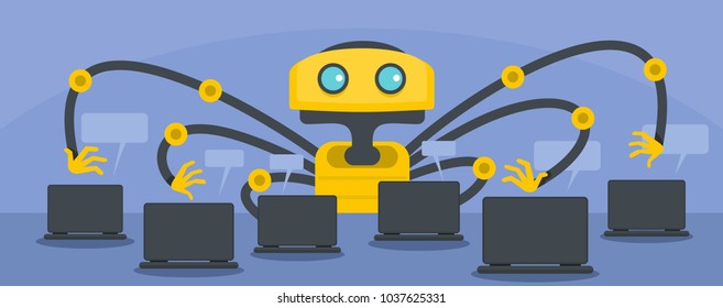 Artificial robot chat bot banner. Flat illustration of artificial robot chat bot vector banner for web