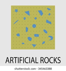 Artificial rocks climbing icon design. Wall climb, extreme active, activity risk, bouldering hobby training. Vector art design abstract unusual fashion illustration