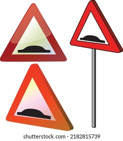 Artificial roughness on the road sign warning speed bump isolated vector red triangle