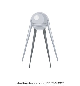Artificial round-shaped satellite of orbit Earth. Space technology. Flat vector element for mobile or computer game