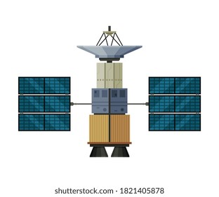 Flotación satelital artificial, exploración cosmos, tecnología espacial Tema Vector plano Isolación aislada en fondo blanco