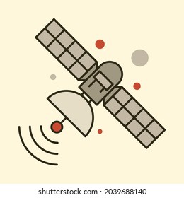 Artificial satellite isolated icon. Flat style. Communication, telecast, transmission concept. 