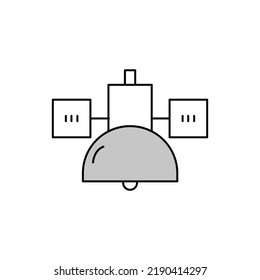 Artificial satellite in orbit around the earth. Flat style. On a white background. Thin line.