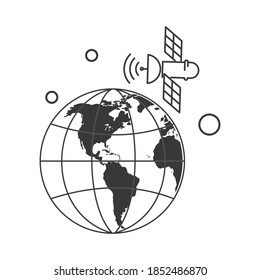 An artificial satellite orbiting earth. Flat style illustration. Isolated on white background. 