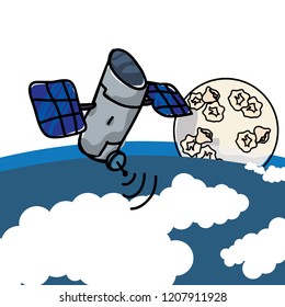 artificial satellite orbiting with earth planet and moon