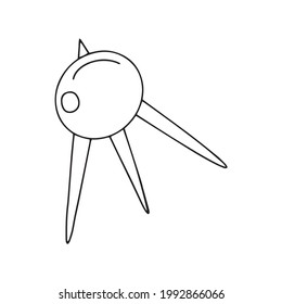 Artificial satellite in space. Research and signal acquisition. Black and white vector isolated doodle illustration