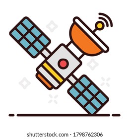 Artificial satellite or artificial spaceflight icon in flat style 