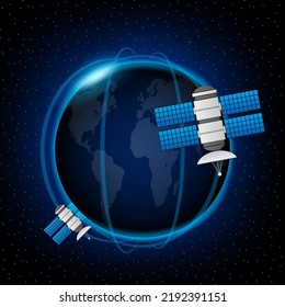 Artificial satellites gps. Communication, navigation concept. Vector illustration.
