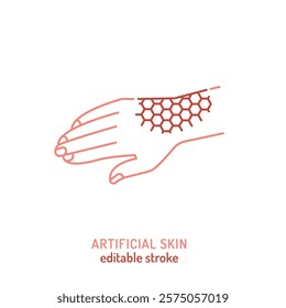 Artificial skin technology linear icon. Editable stroke. Minimalist medical concept. Medical innovation for tissue regeneration and wound healing. Vector illustration isolated on a white background.
