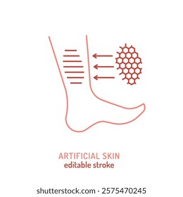 Artificial skin technology linear icon. Editable stroke. Minimalist medical concept. Medical innovation for tissue regeneration and wound healing. Vector illustration isolated on a white background.