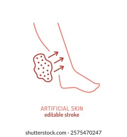 Artificial skin technology linear icon. Editable stroke. Minimalist medical concept. Medical innovation for tissue regeneration and wound healing. Vector illustration isolated on a white background.