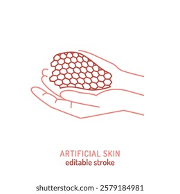 Artificial skin technology linear icon. Editable stroke. Minimalist medical concept. Medical innovation for tissue regeneration and wound healing. Vector illustration isolated on a white background.
