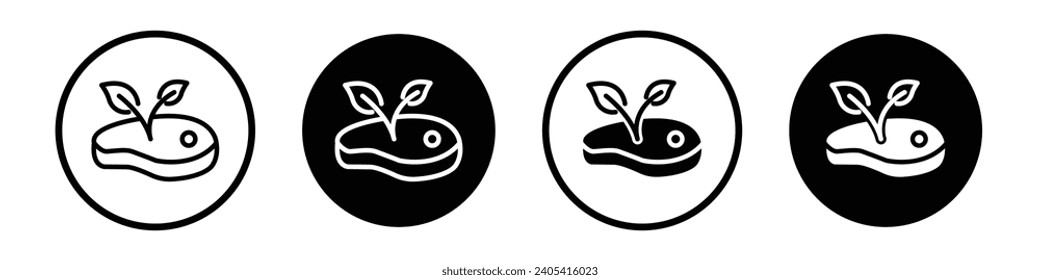 Artificial vegan meat icon set. plant based meat steak vector symbol in black filled and outlined style.